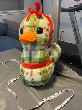 Plaid Holiday Duck Pillow - Green & Red